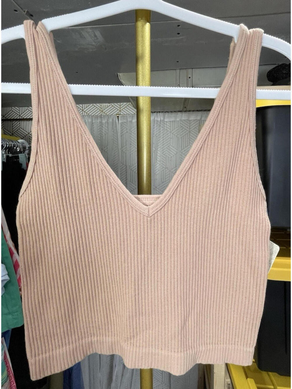 NWT Free People Intimately Cropped Ribbed Cami Tank Top Nude Beige M/L Boho